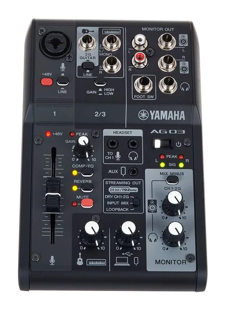 Yamaha AG03 MK2 BK, de bovenkant van het apparaat
