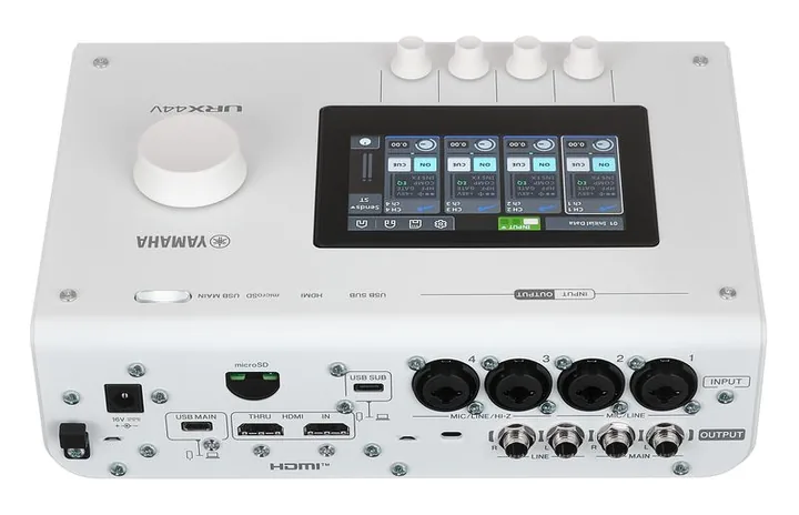 Yamaha URX44V WH, het voorpaneel met de draaiknoppen