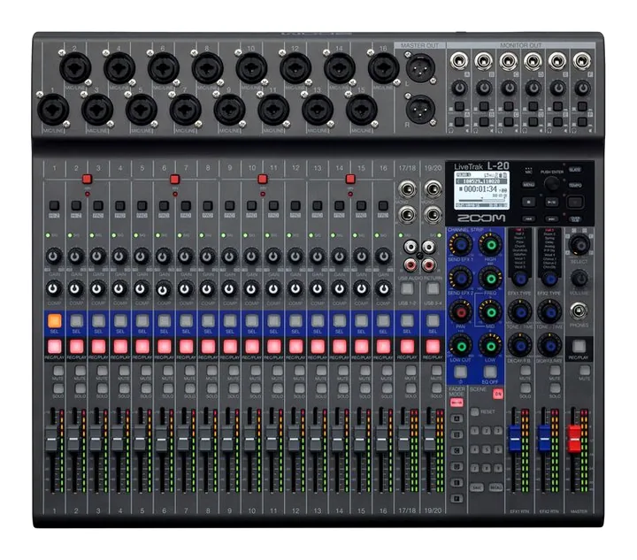 Zoom LiveTrak L-20 Mixercase Bundle, de bovenkant van het apparaat