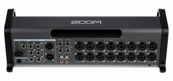 Zoom LiveTrak L-20R, het volumeknopje en de LED-meters