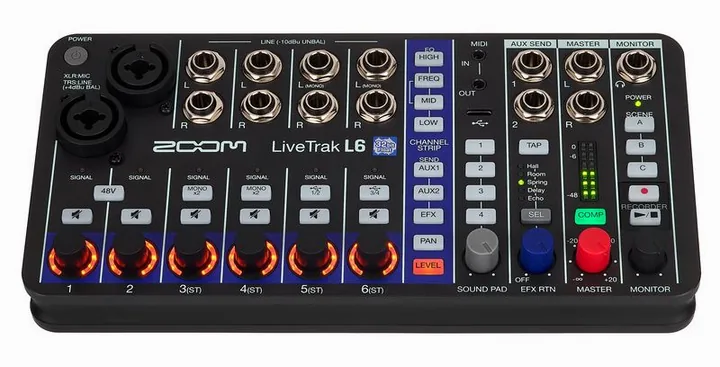 Zoom LiveTrak L-6, de ingangen aan de voorzijde