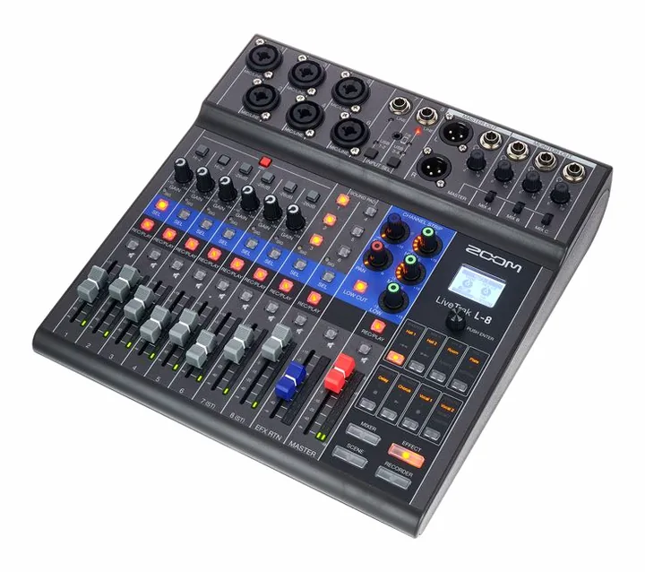 Zoom LiveTrak L-8 Case Bundle, het voorpaneel met de draaiknoppen
