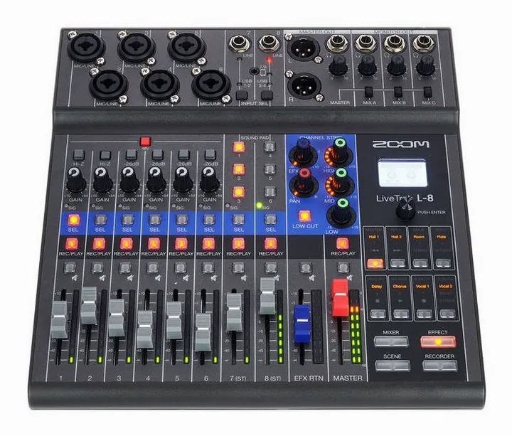 Zoom LiveTrak L-8, de aansluitingen aan de achterkant