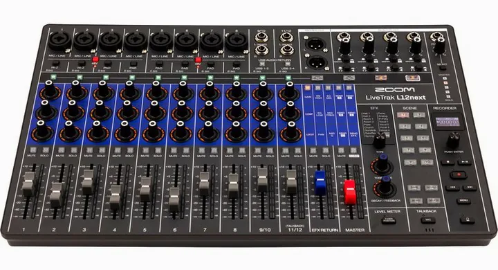 Zoom LiveTrak L12next, de bovenkant van het apparaat