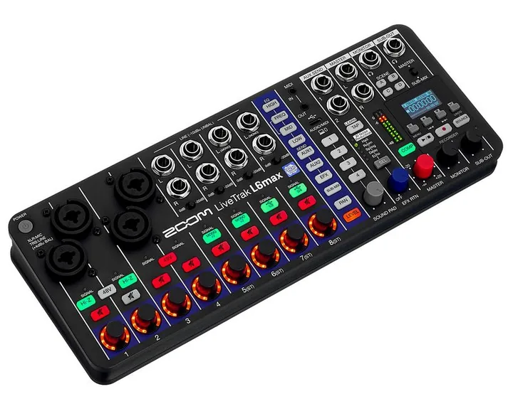 Zoom LiveTrak L6max, de aansluitingen aan de achterkant