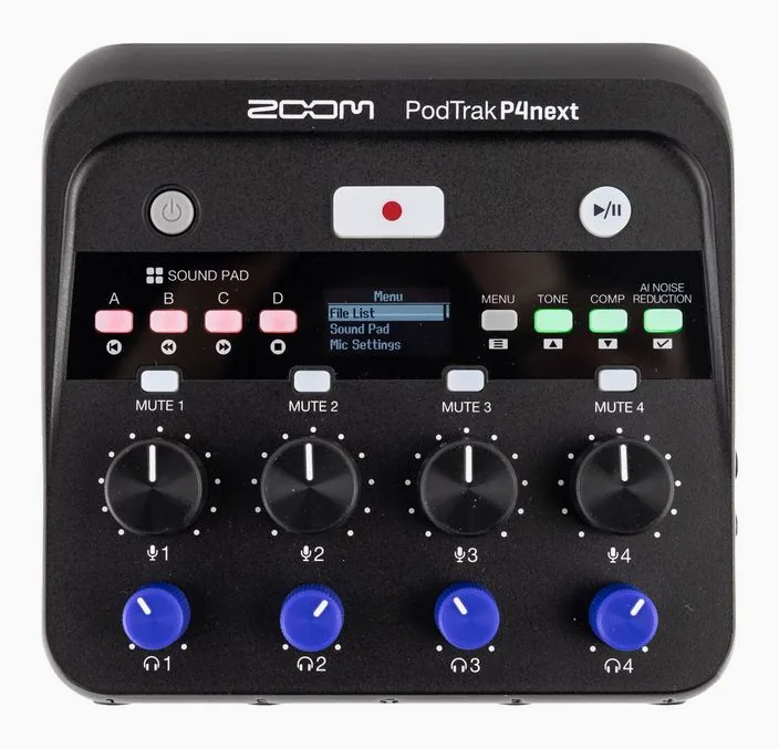 Zoom PodTrak P4next, de aansluitingen aan de achterkant