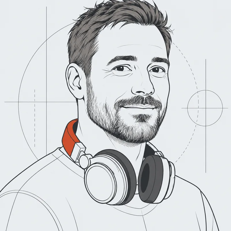 Illustratie van Wout Hoogendoorn met een hoofdtelefoon om zijn nek
